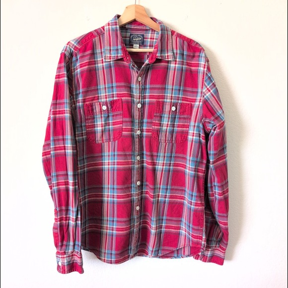 J.Crew Other - J.Crew Sporting Life New York Mens Red Blue Plaid Flannel Button Up Shirt Large